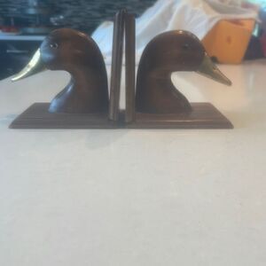 MCM wooden brass duck bookends, great shape for vintage, tie it all together.